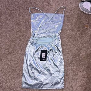 FASHION NOVA light teal satin dress